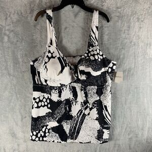 Raisins Women's Swimsuit 20W Tankini Top Rimini Black White Abstract Swim NWT‎